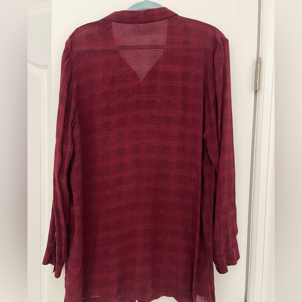 J.Jill Red Black Plaid Houndstooth Button Down Tunic Blouse L - Picture 4 of 6